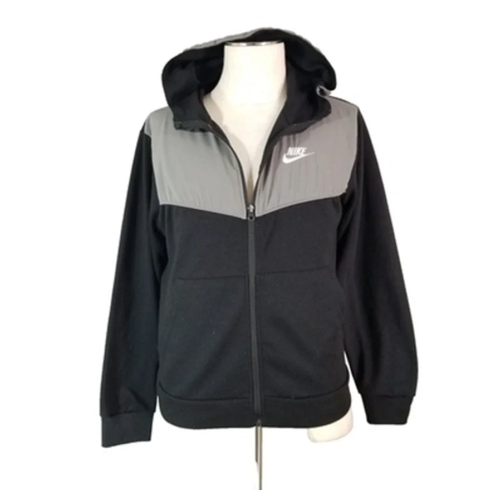 Nike hoodie sweatshirt women's medium gray black full zip flawed
